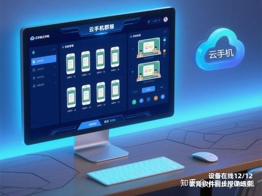 多个云手机实例并排运行的抽象界面